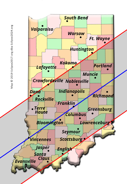 The 2024 eclipse path through Indiana