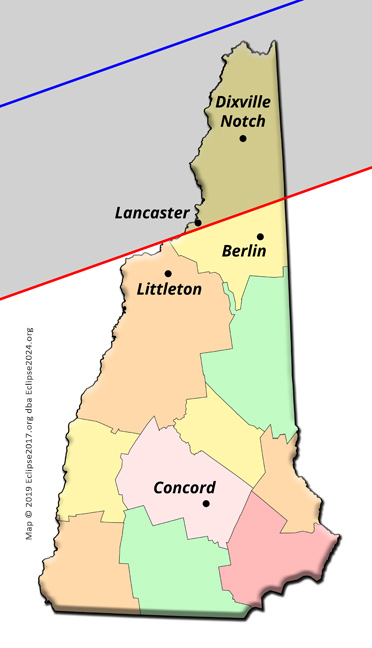 The 2024 total eclipse path through New Hampshire