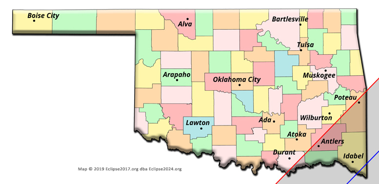 The 2024 total eclipse path through Oklahoma