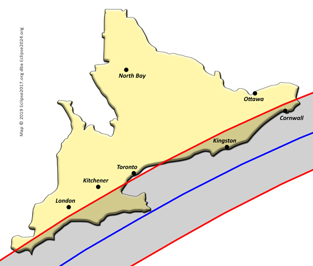 The 2024 eclipse path through Ontario