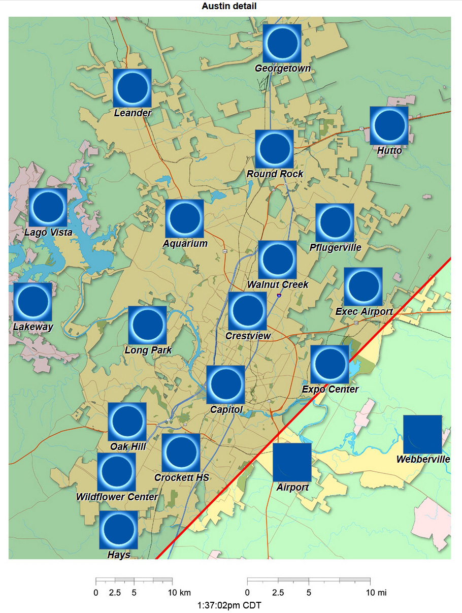 Detailed Interactive 2024 eclipse map for Austin