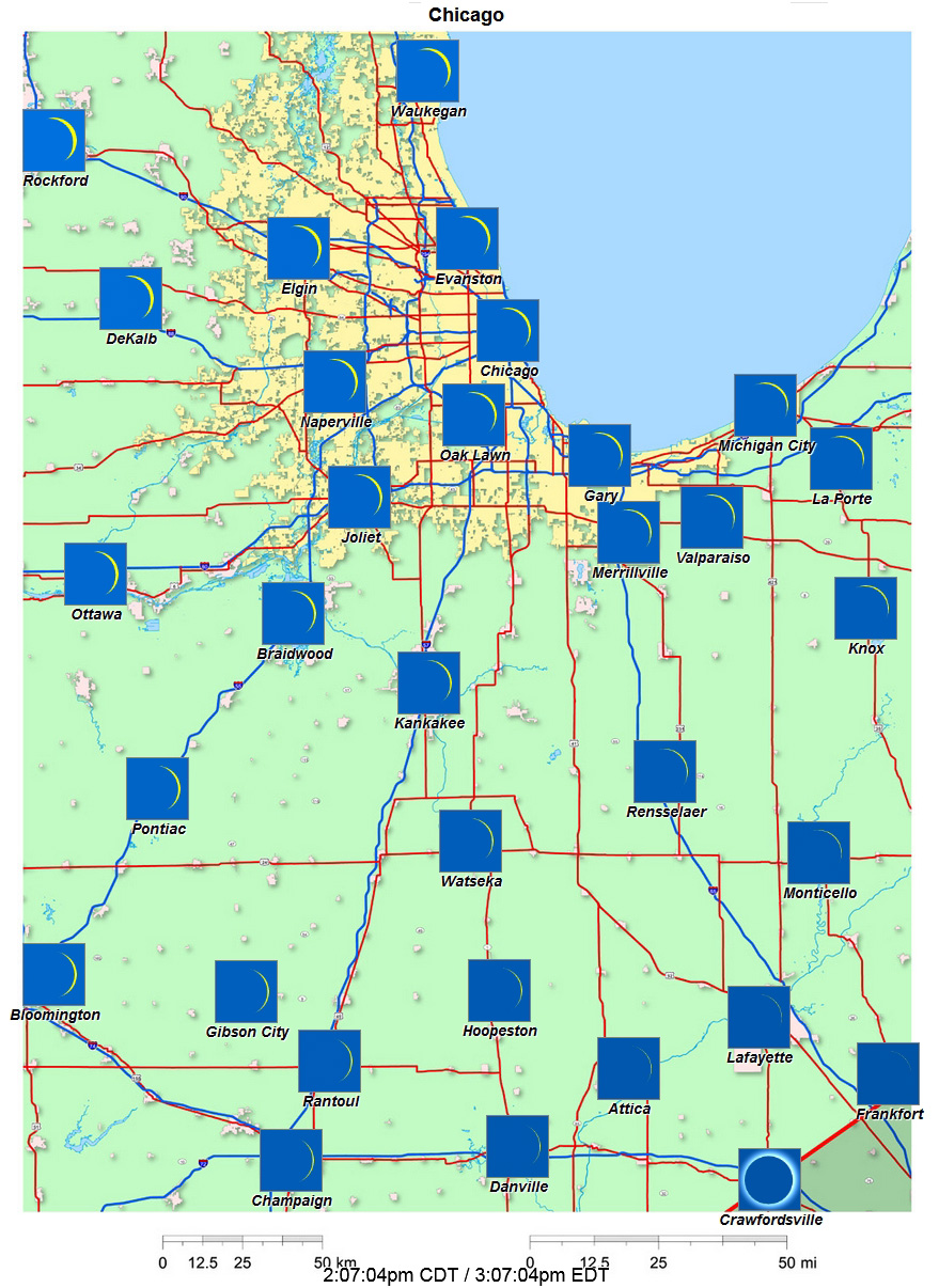Mapa interactivo del eclipse de 2024 de Chicago