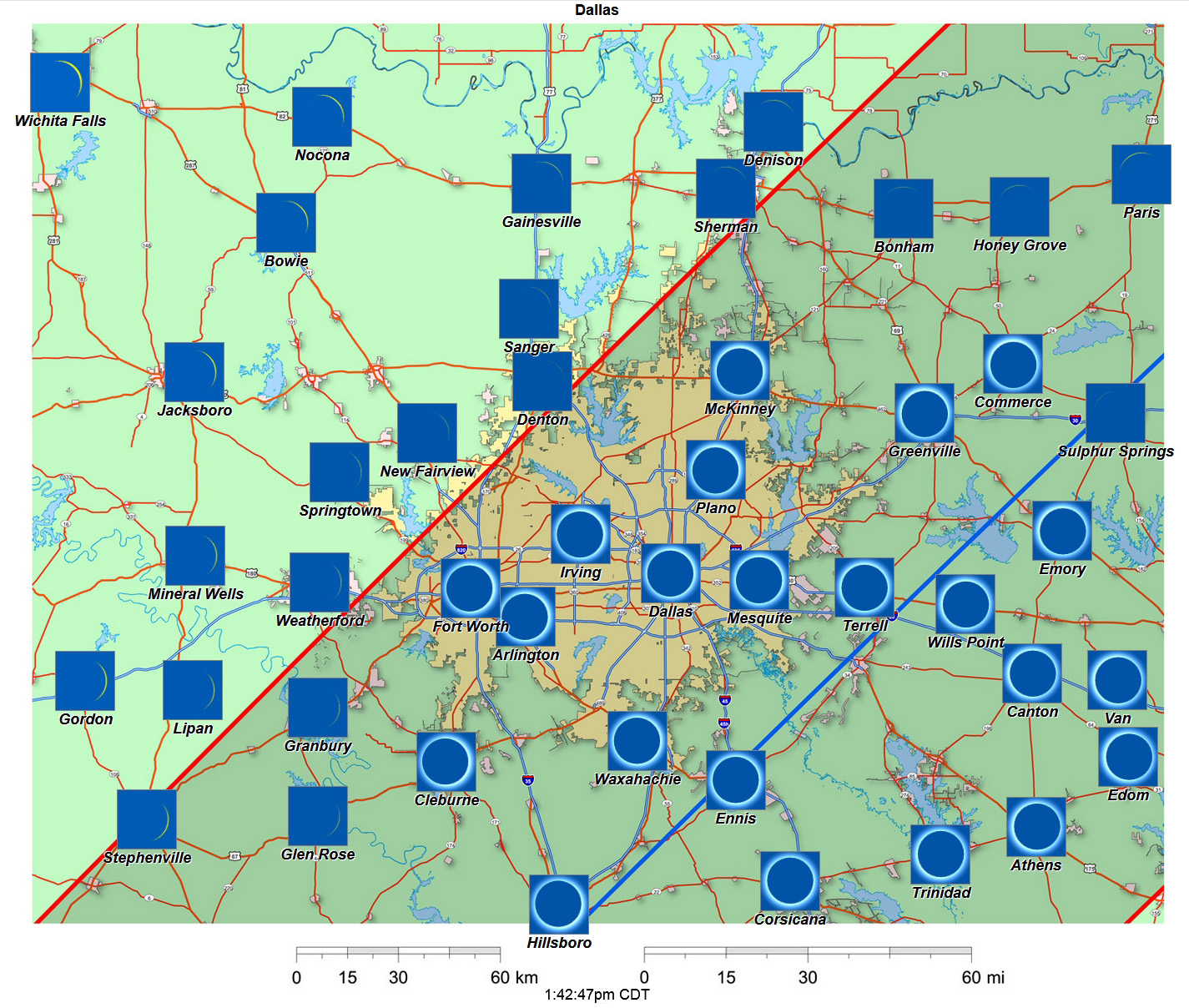Interactive 2024 eclipse map for Dallas-Fort Worth