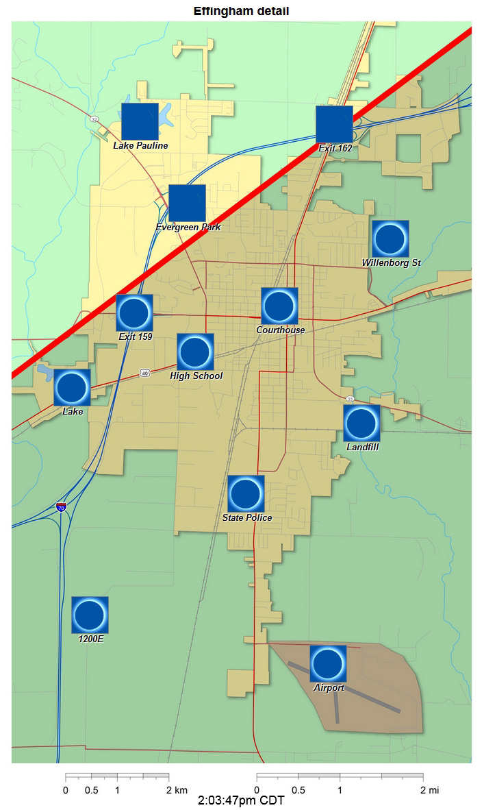Detailed Interactive 2024 eclipse map for Effingham