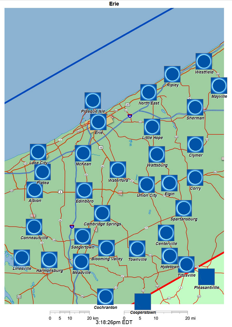 Mapa interactivo del eclipse de 2024 de Erie