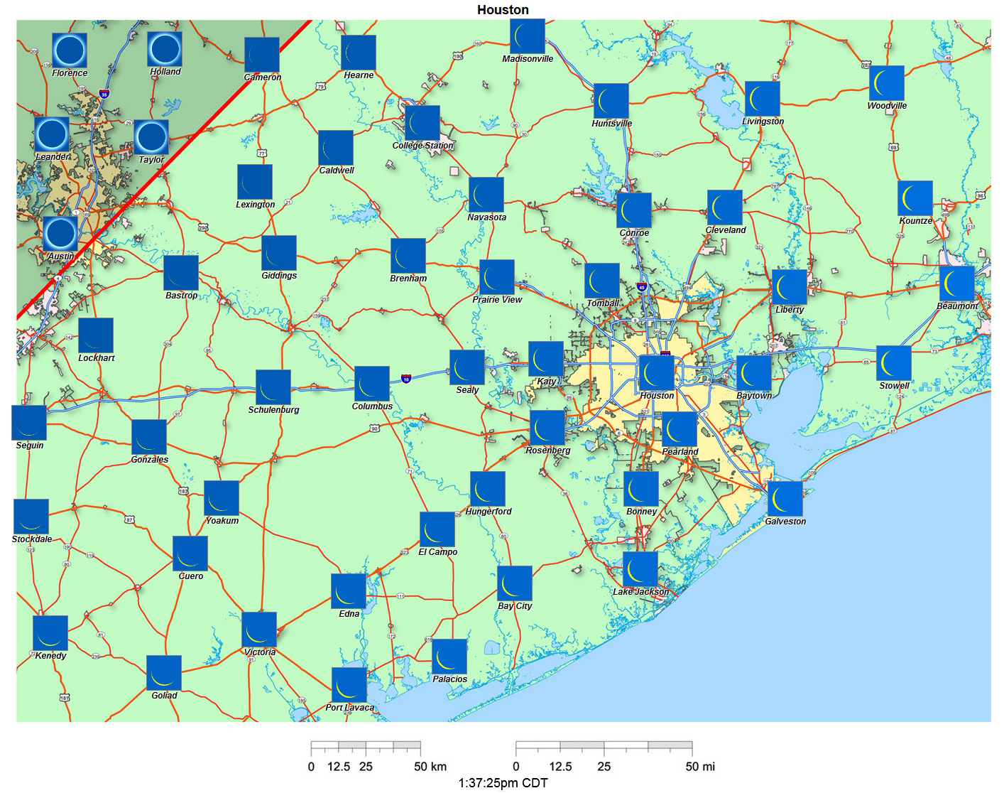 Interactive 2024 eclipse map for Houston