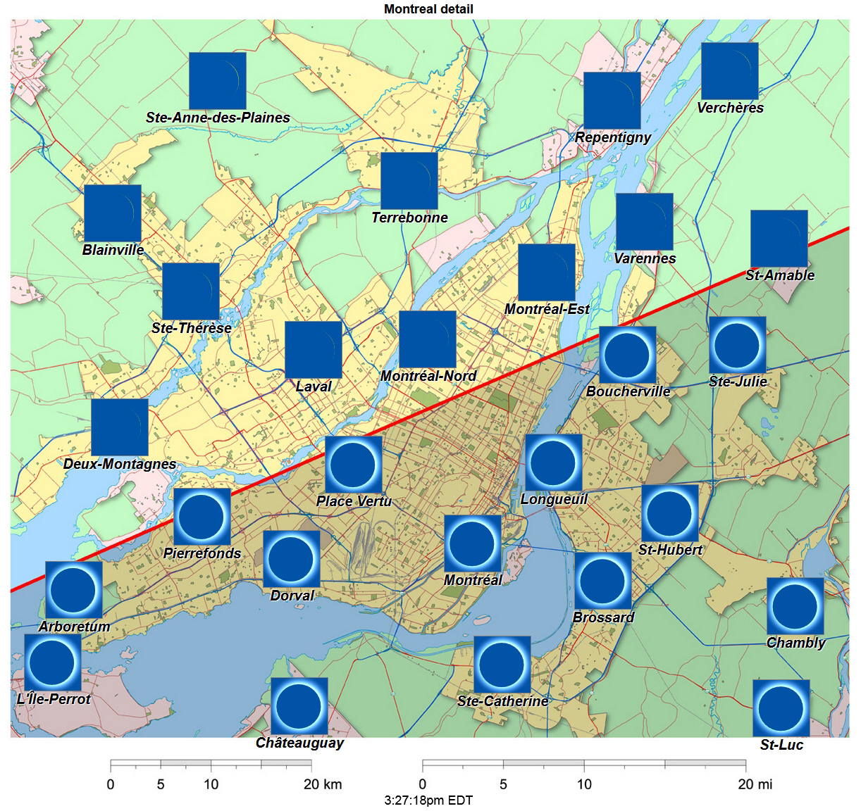 Detailed Interactive 2024 eclipse map for Montreal