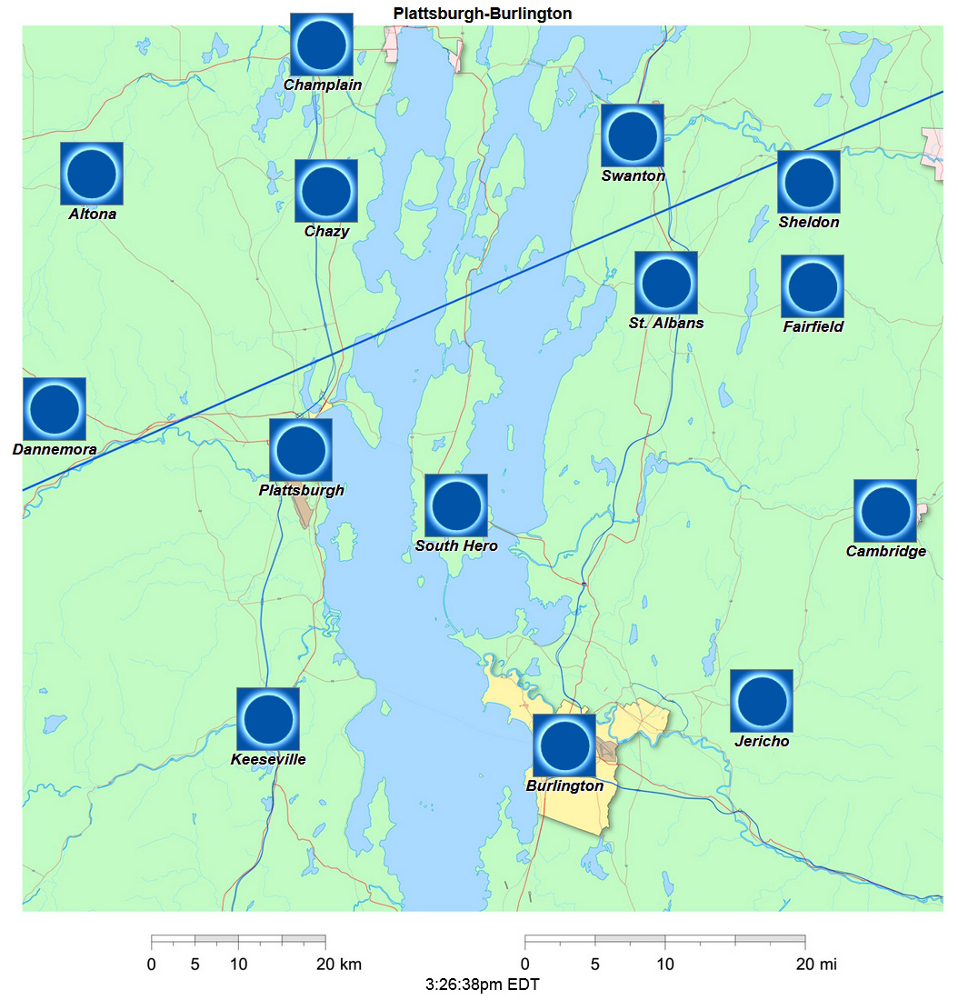 Mapa interactivo del eclipse de 2024 de  Burlington