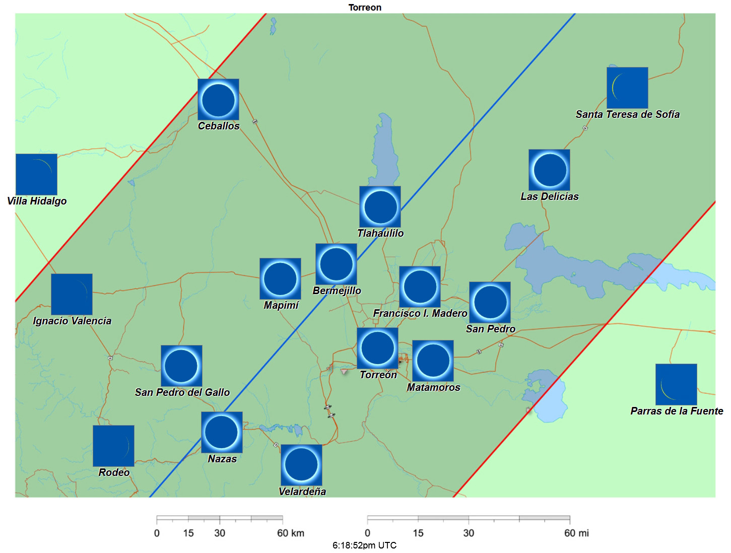 Interactive 2024 eclipse map for Torreon